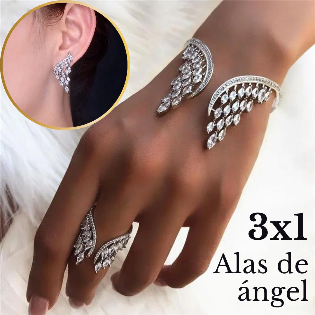 Aretes + pulsera + anillo "Alas de ángel"  (Oferta 3X1)