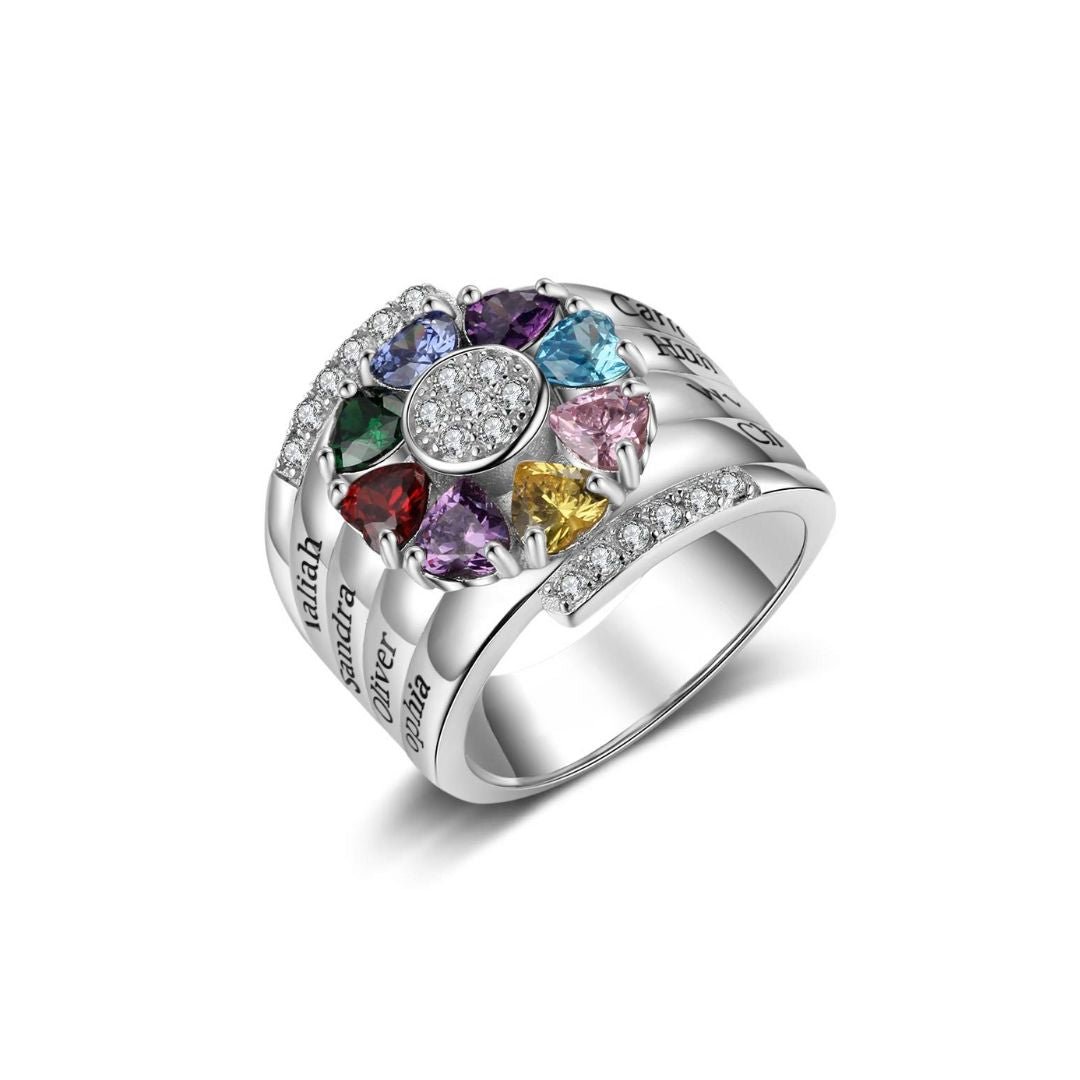 Anillo con nombres y piedras de nacimiento - Moroveta