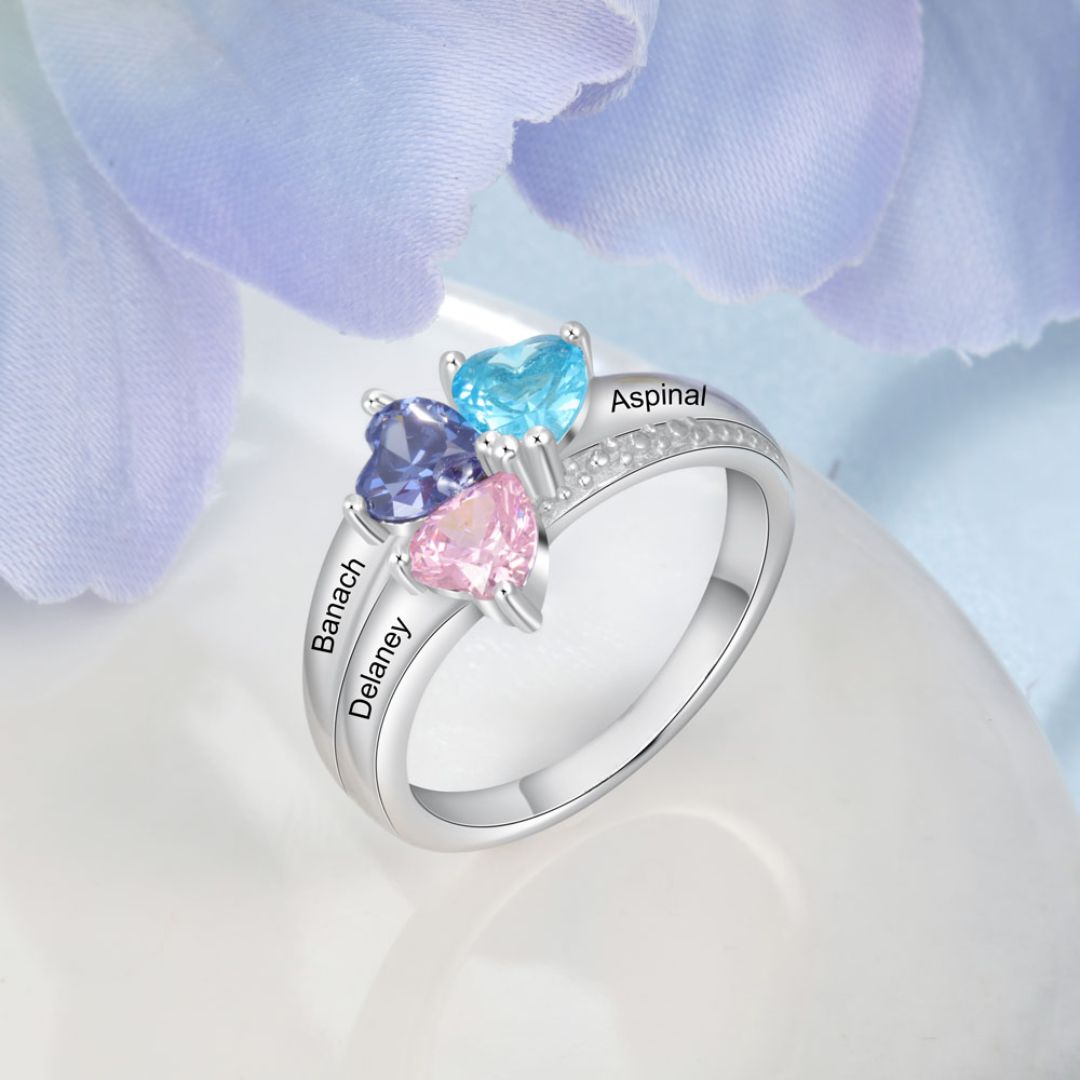 Anillo con nombres y piedras de nacimiento - Moroveta