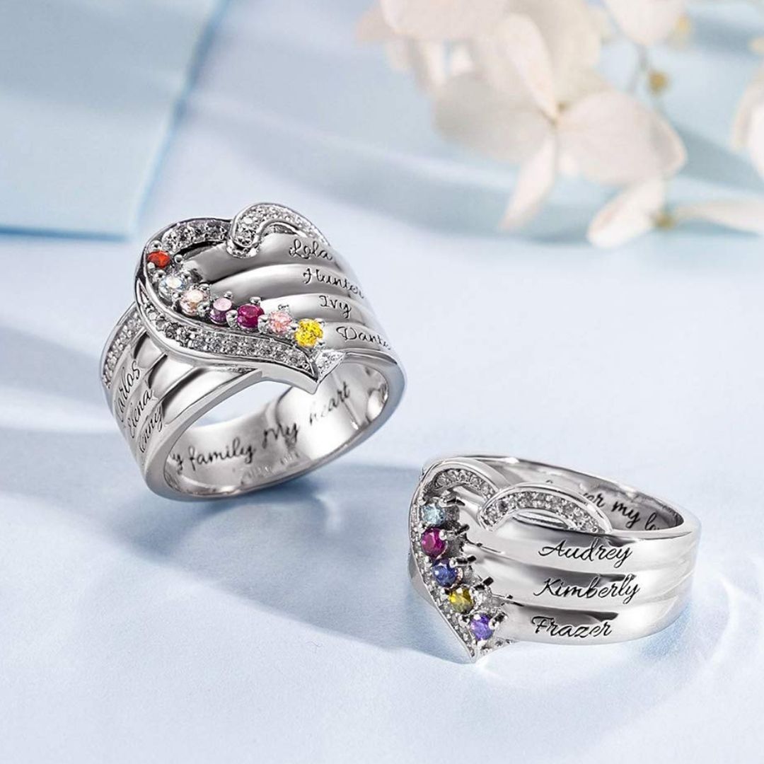 Anillo personalizable con nombres y piedras de nacimiento - Moroveta