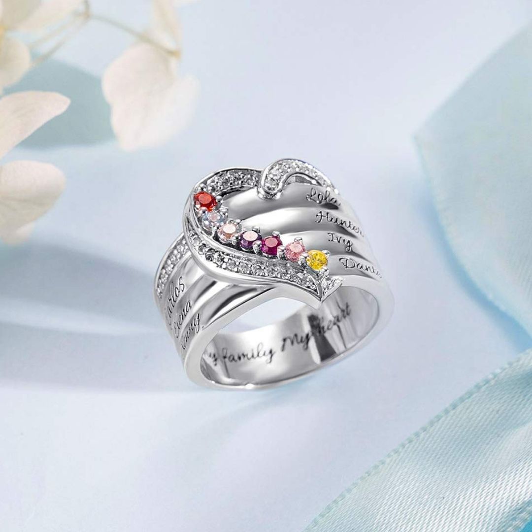 Anillo personalizable con nombres y piedras de nacimiento - Moroveta