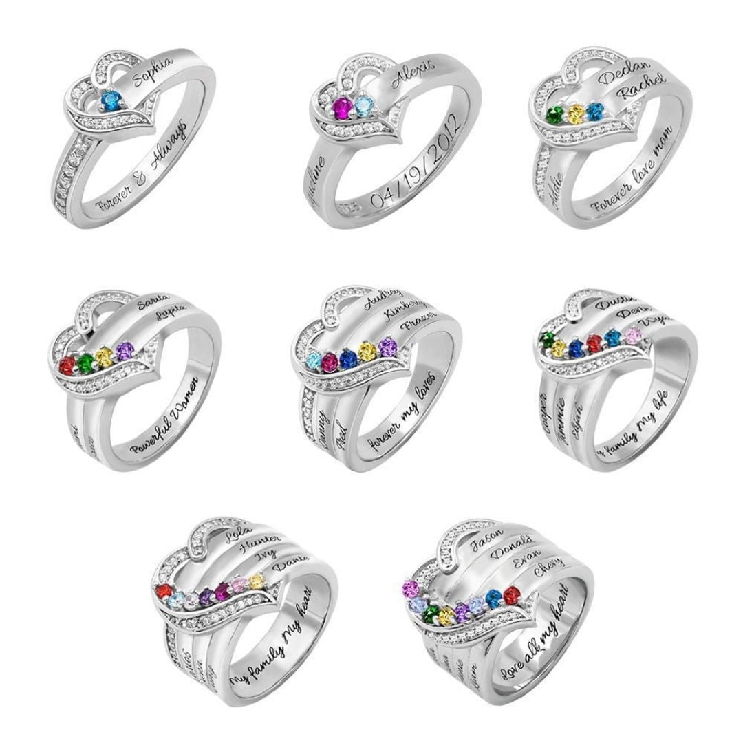 Anillo personalizable con nombres y piedras de nacimiento - Moroveta