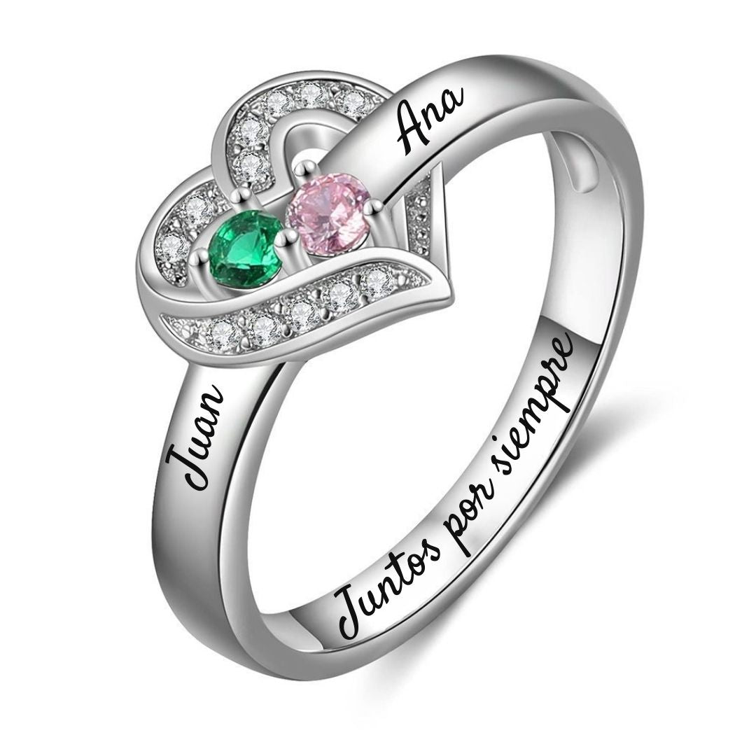 Anillo personalizable con nombres y piedras de nacimiento - Moroveta