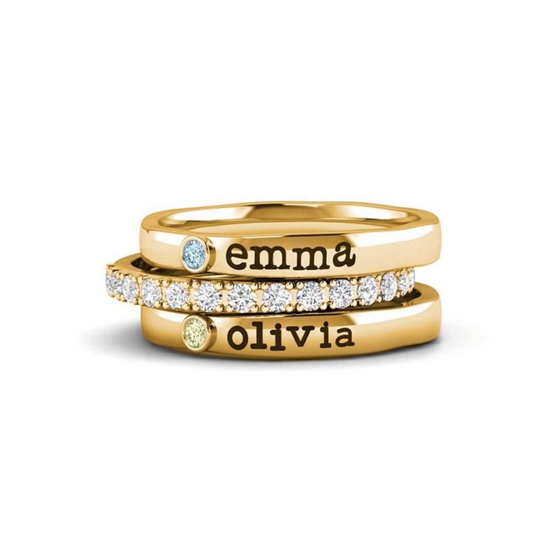 Anillo personalizado con nombres y piedras de nacimiento - Moroveta