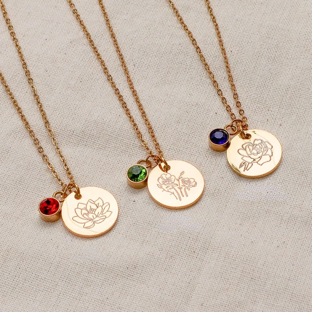 Collar con Flor y Piedra de Nacimiento - Moroveta