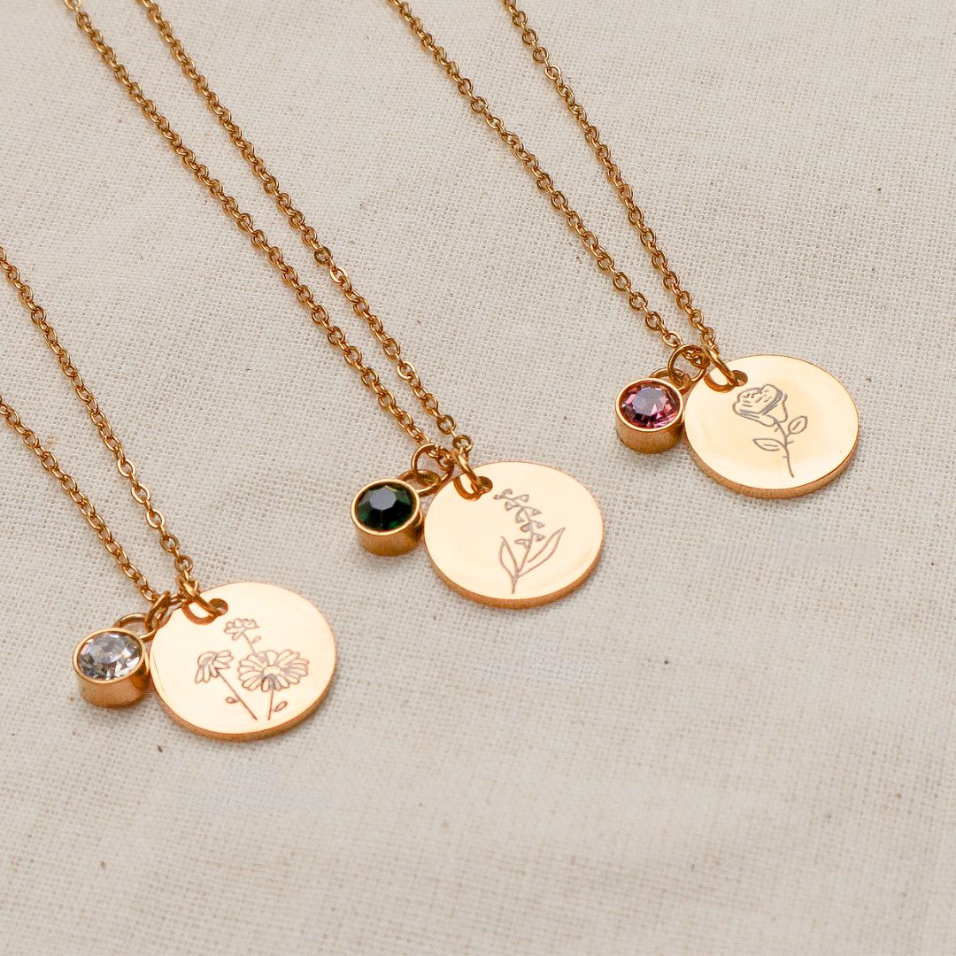 Collar con Flor y Piedra de Nacimiento - Moroveta