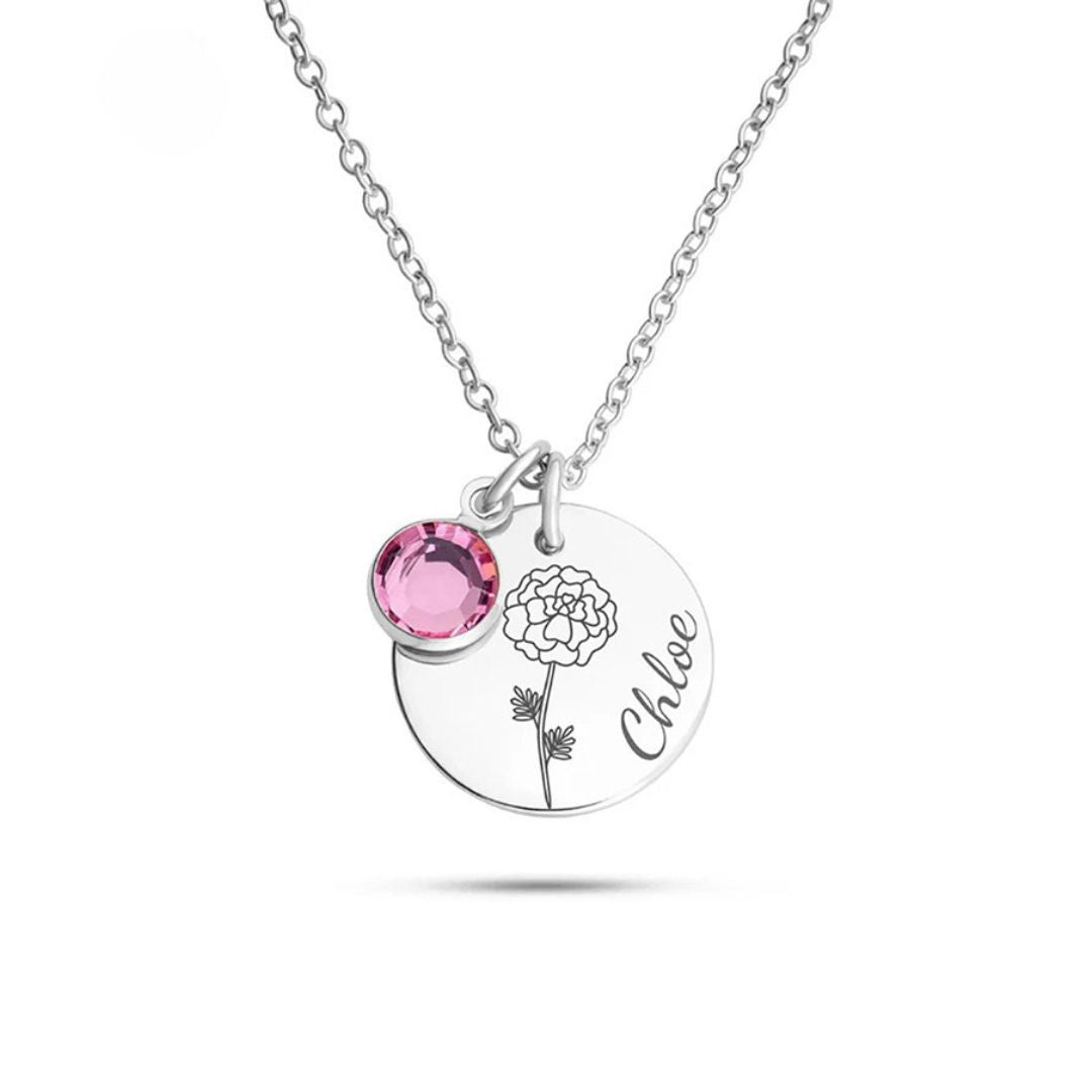 Collar con Flor y Piedra de Nacimiento - Moroveta
