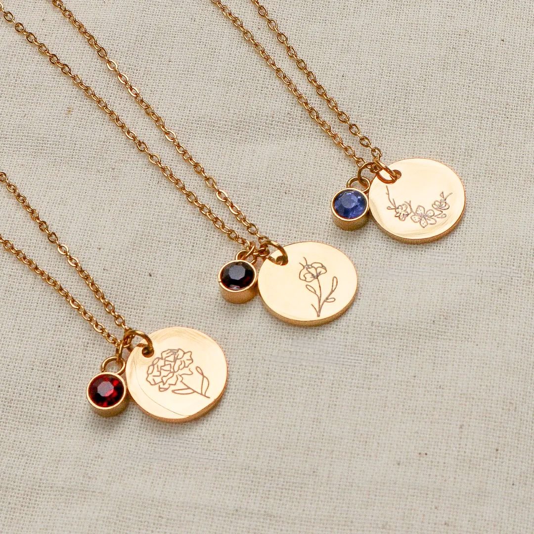 Collar con Flor y Piedra de Nacimiento - Moroveta