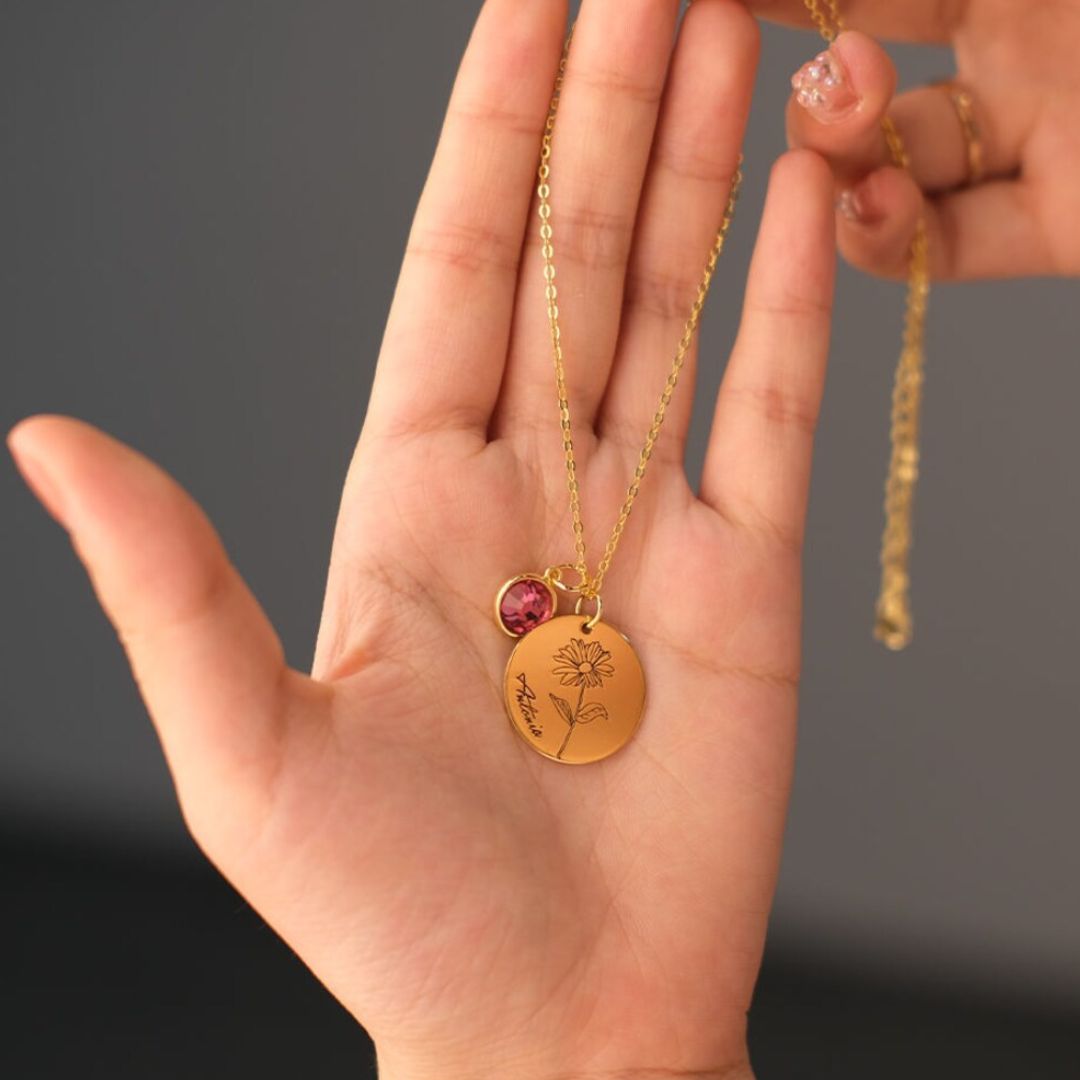 Collar con Flor y Piedra de Nacimiento - Moroveta