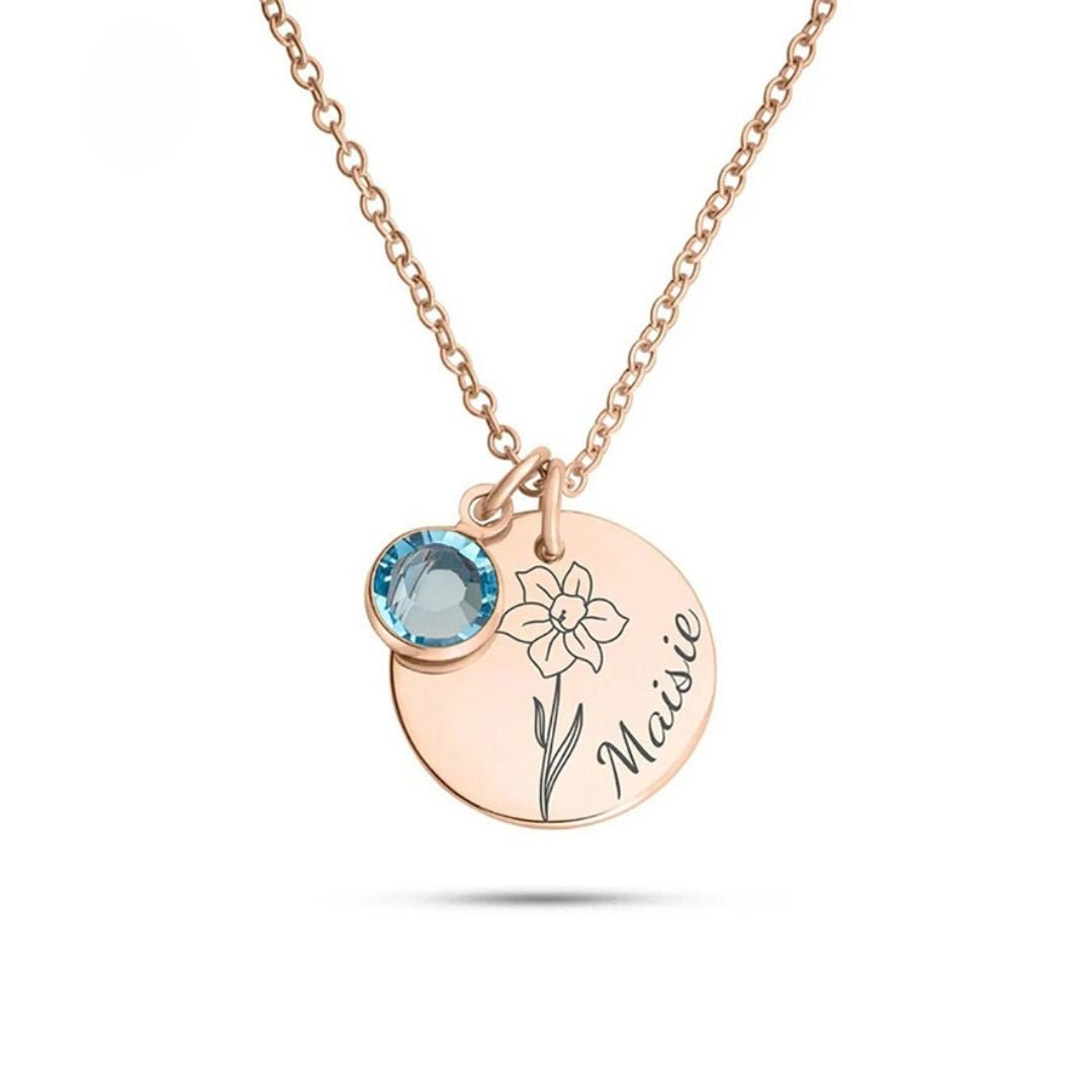 Collar con Flor y Piedra de Nacimiento - Moroveta