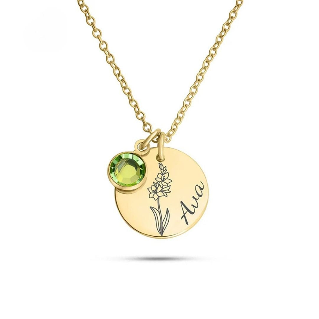 Collar con Flor y Piedra de Nacimiento - Moroveta