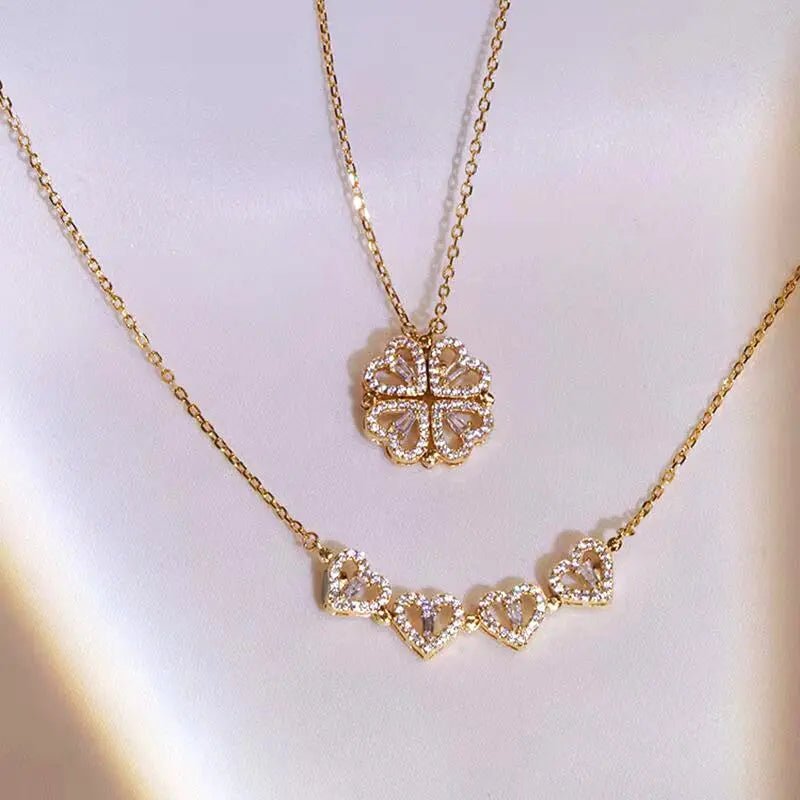Collar con trébol de cuatro corazones + caja de rosa - Moroveta