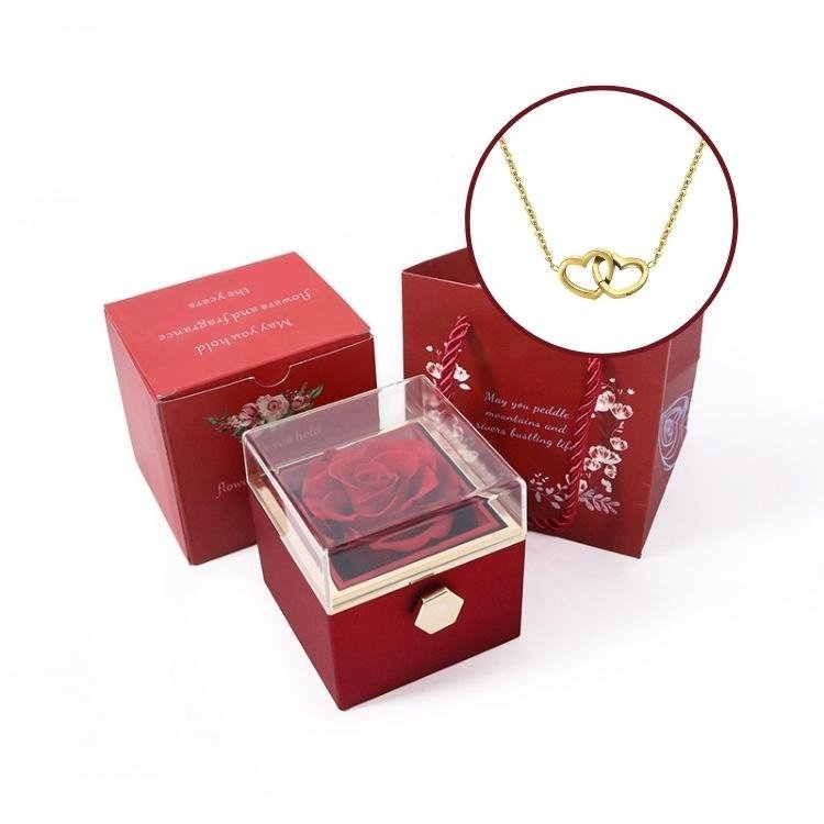 Collar de corazones personalizado con caja de rosa eterna - Moroveta
