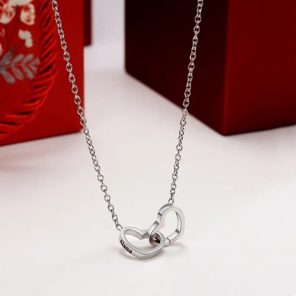 Collar de corazones personalizado con caja de rosa eterna - Moroveta