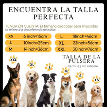 Cargar imagen en el visor de la galería, Descubre cómo elegir la talla perfecta para tu Collar de cuentas personalizado para mascotas + Pulsera gratis, con ilustraciones de razas de perros, opciones de collar (XS-XXL), guía de tallas de cuello (pulg./cm) y talla de pulsera a juego: el regalo ideal para amantes de mascotas.