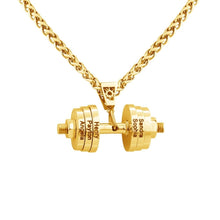 Cargar imagen en el visor de la galería, El Collar de pesa personalizado en color dorado, grabado con los nombres Logan, Payton, Henry y Sandra Sophia en las placas, es un collar único para papá y el regalo perfecto para el Día del Padre.