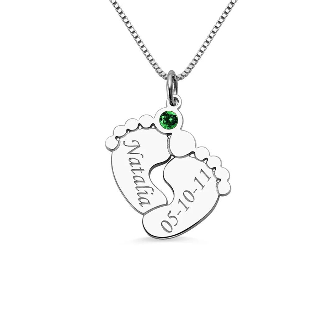 Collar de piecitos de bebé con nombre y fecha - Moroveta