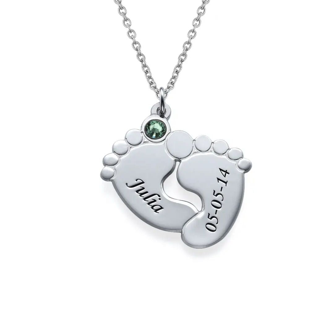 Collar de piecitos de bebé con nombre y fecha - Moroveta