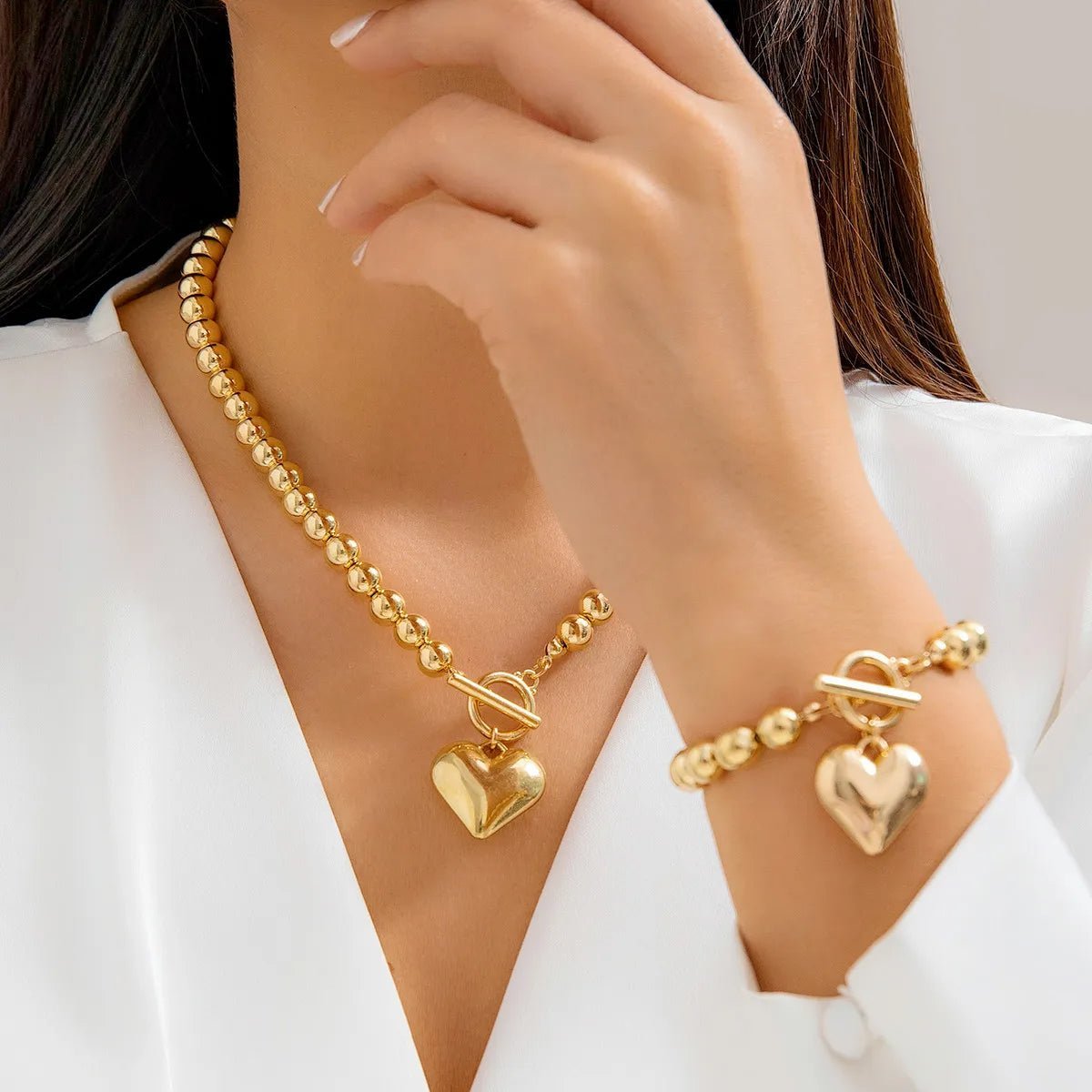 Conjunto de pulsera y collar con colgante de corazón de perlas - Moroveta