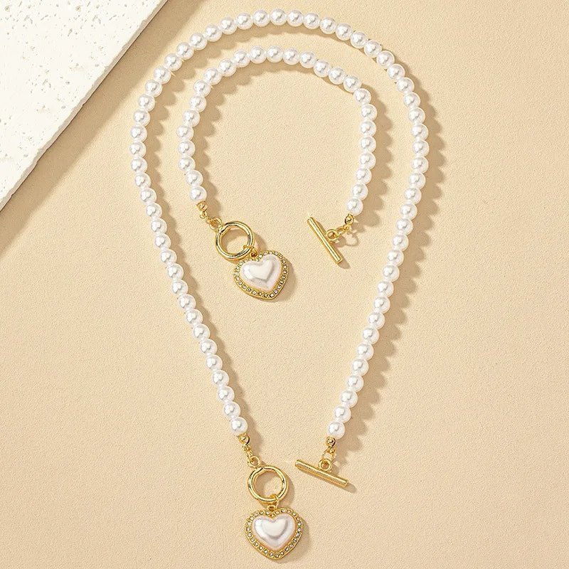 Conjunto de pulsera y collar con colgante de corazón de perlas - Moroveta