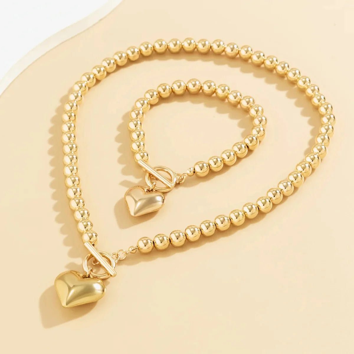 Conjunto de pulsera y collar con colgante de corazón de perlas - Moroveta