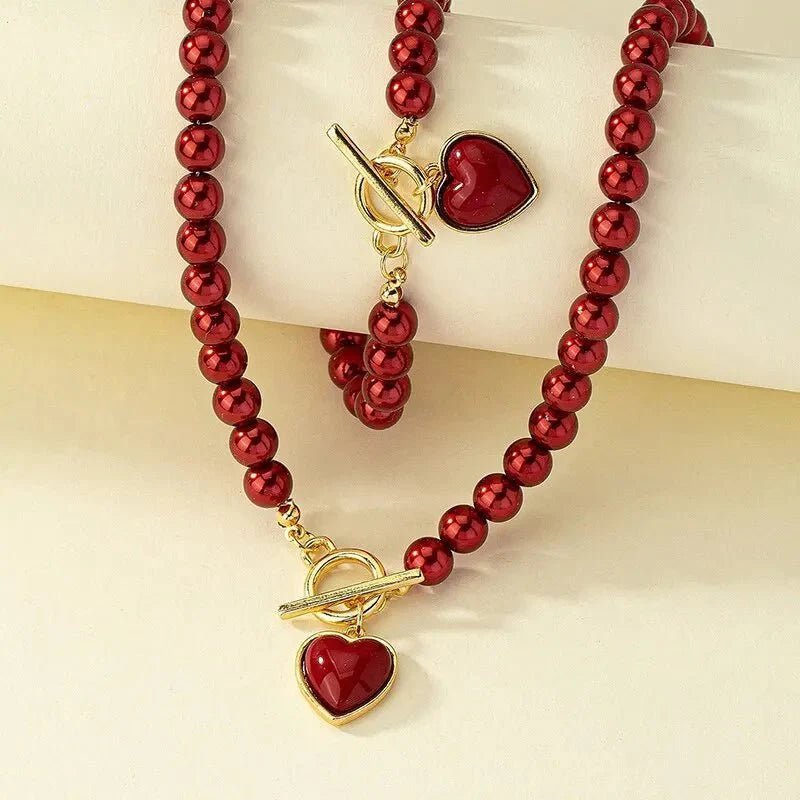 Conjunto de pulsera y collar con colgante de corazón de perlas - Moroveta