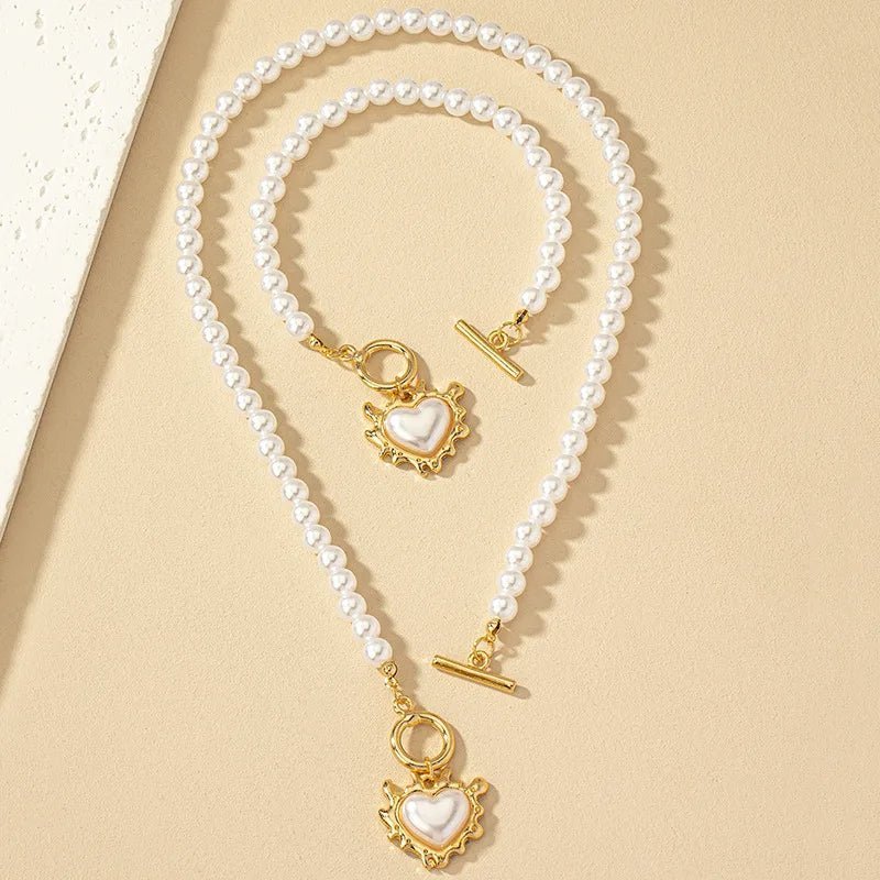 Conjunto de pulsera y collar con colgante de corazón de perlas - Moroveta