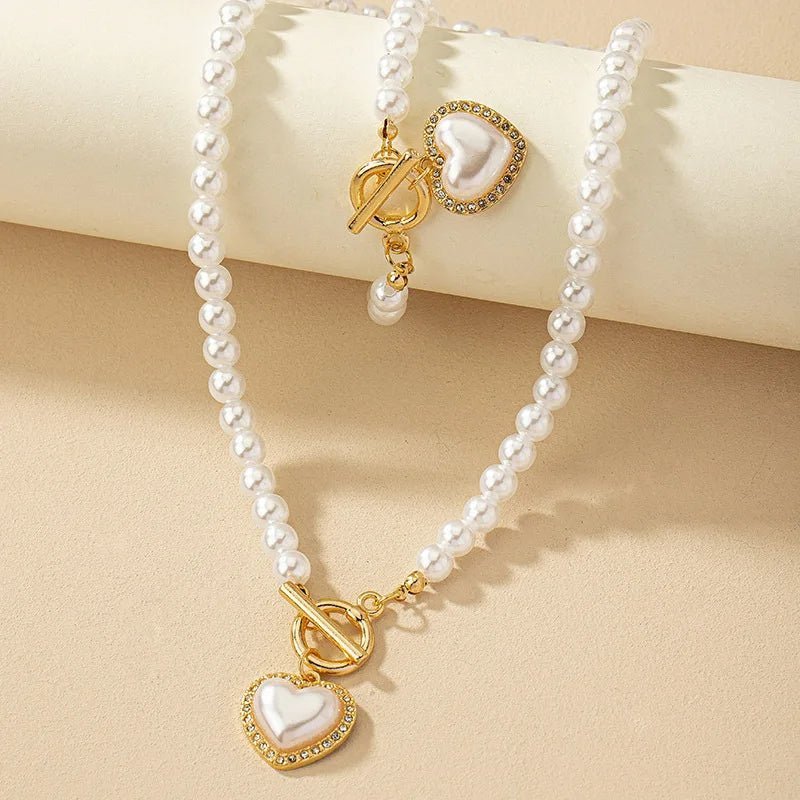 Conjunto de pulsera y collar con colgante de corazón de perlas - Moroveta