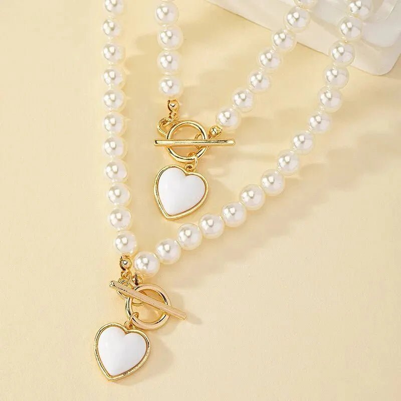Conjunto de pulsera y collar con colgante de corazón de perlas - Moroveta
