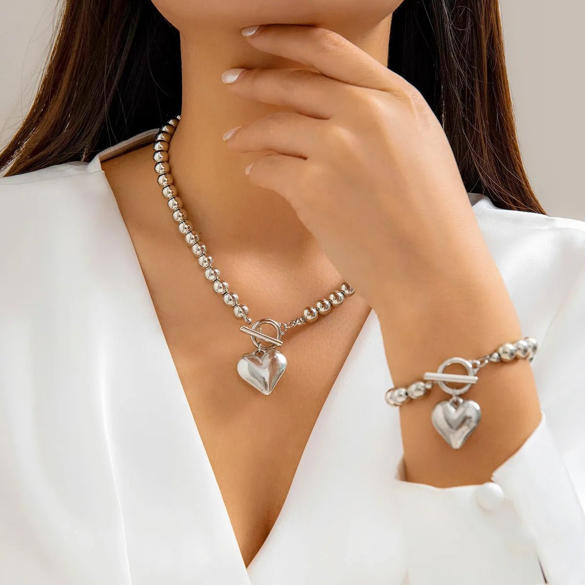 Conjunto de pulsera y collar con colgante de corazón de perlas - Moroveta