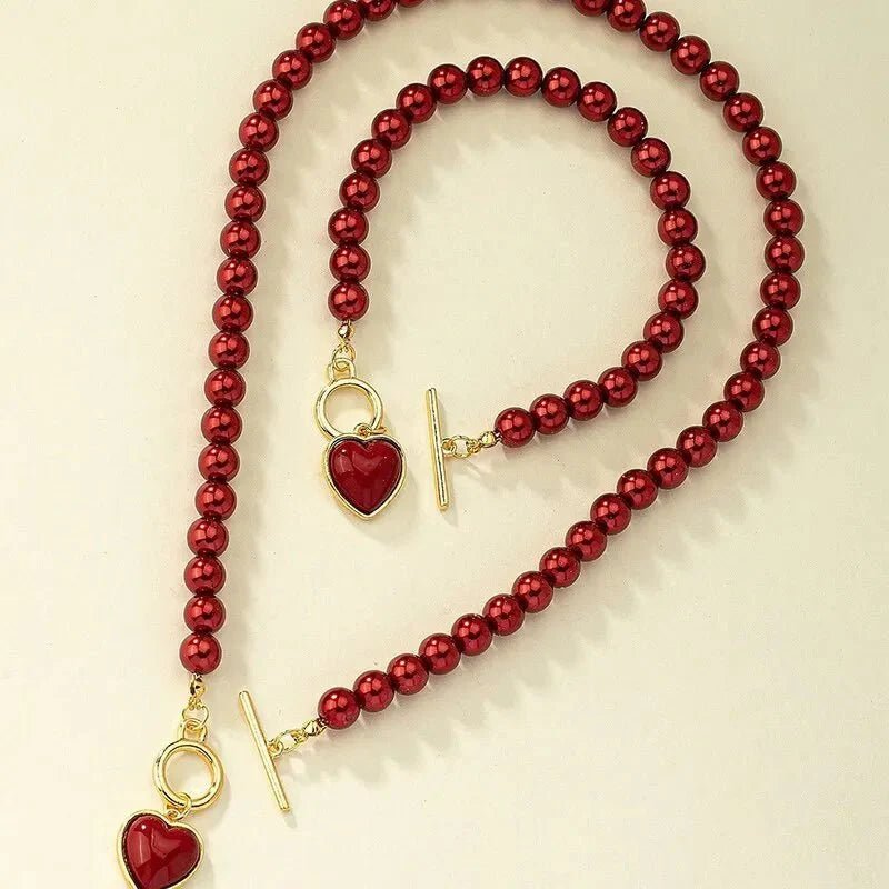 Conjunto de pulsera y collar con colgante de corazón de perlas - Moroveta