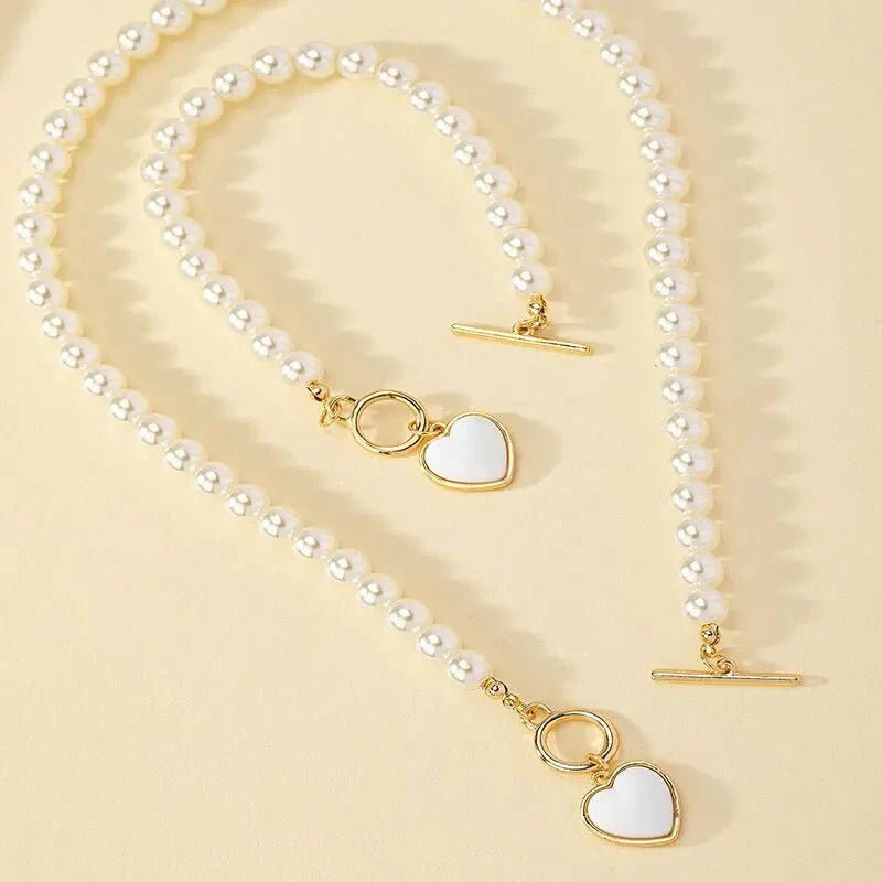 Conjunto de pulsera y collar con colgante de corazón de perlas - Moroveta
