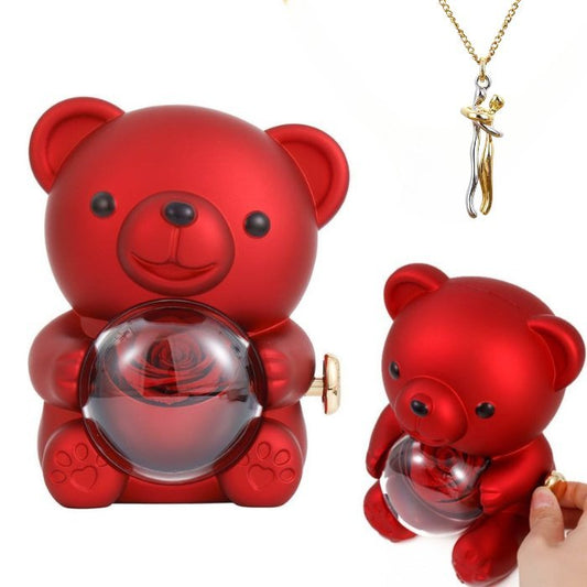 Osito con rosa eterna y collar abrazo - Moroveta