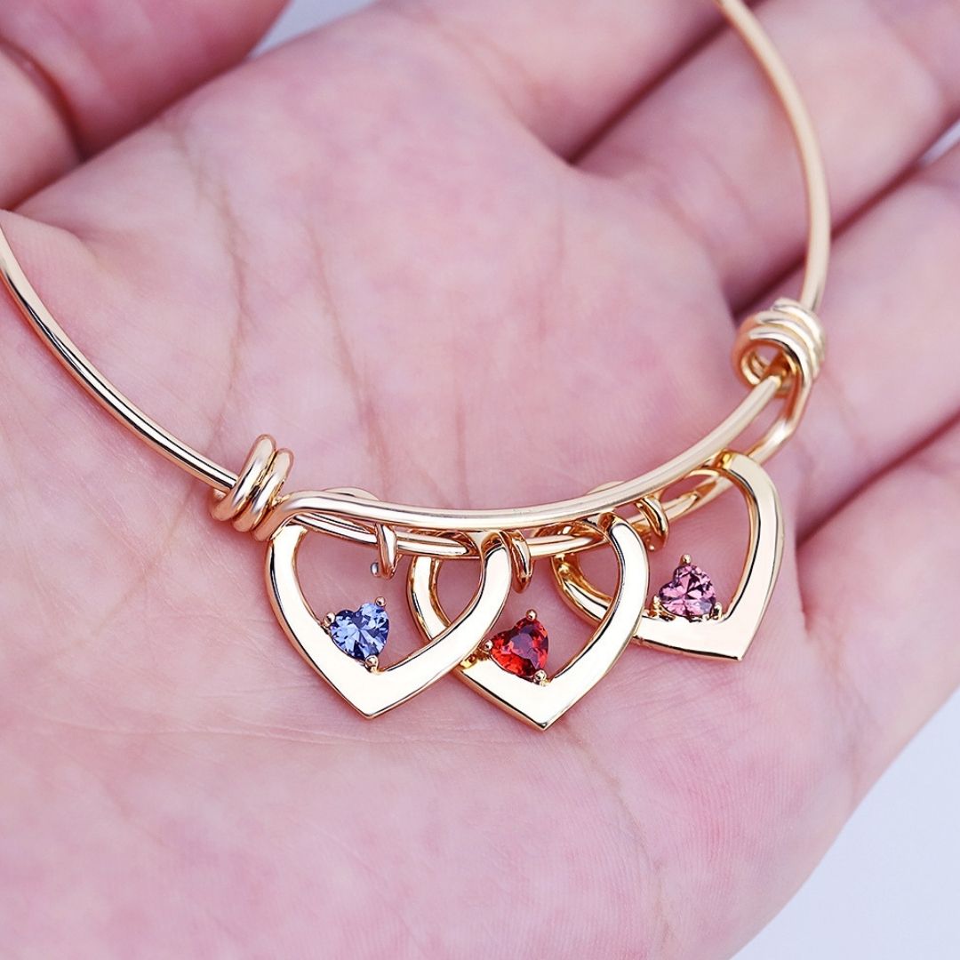 Pulsera con corazones con nombres y piedras natales - Moroveta