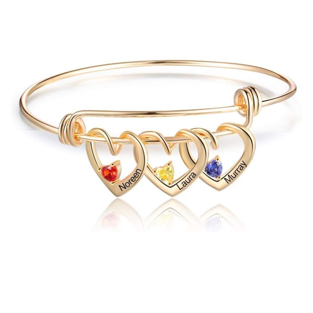 Pulsera con corazones con nombres y piedras natales - Moroveta