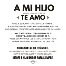 Cargar imagen en el visor de la galería, Este mensaje en español transmite el amor eterno de una madre a su hijo, recordándole que siempre estarán conectados. La Pulsera con nudo infinito - A mi hijo simboliza ese vínculo inquebrantable, sin importar la distancia.