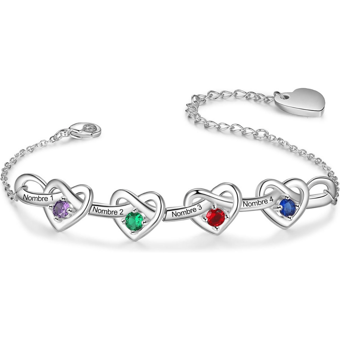 Pulsera corazones unidos con nombres y piedra natal - Moroveta