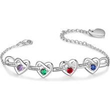 Cargar imagen en el visor de la galería, Pulsera corazones unidos con nombres y piedra natal - Moroveta