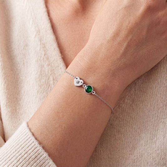 Pulsera de inicial con piedra de nacimiento - Moroveta