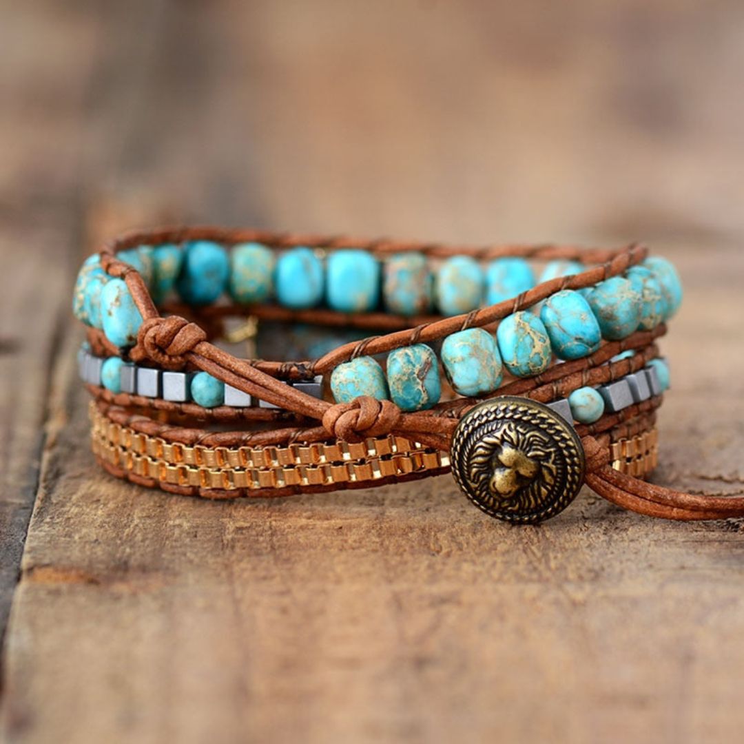 Pulsera energética de piedra Turquesa y Jaspe - Moroveta