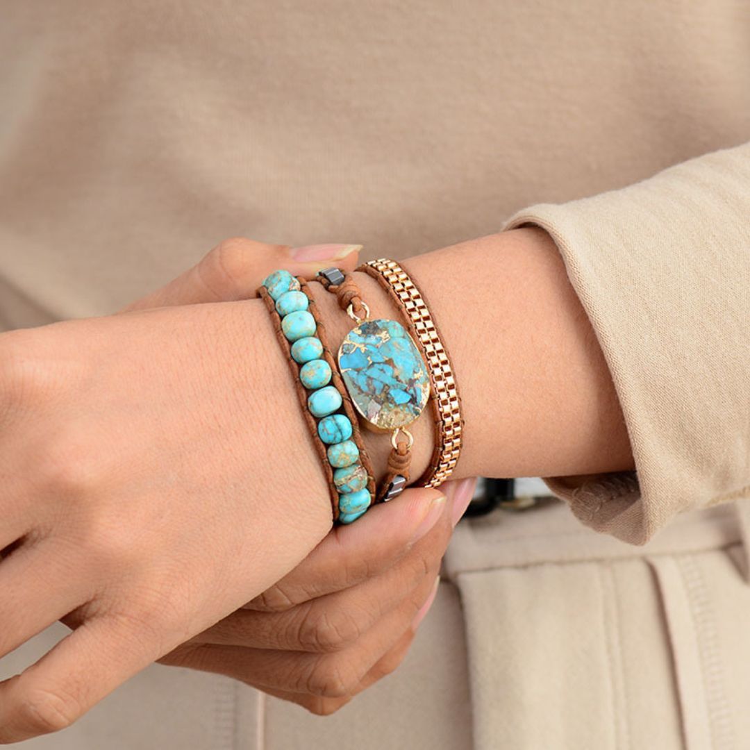 Pulsera energética de piedra Turquesa y Jaspe - Moroveta