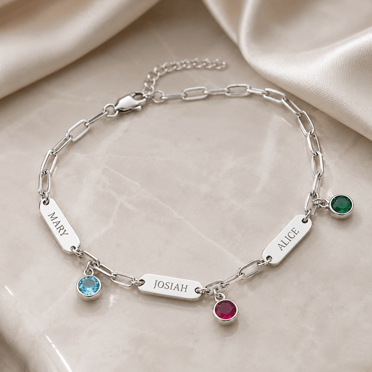 Pulsera personalizada con nombres y piedras de nacimiento - Moroveta
