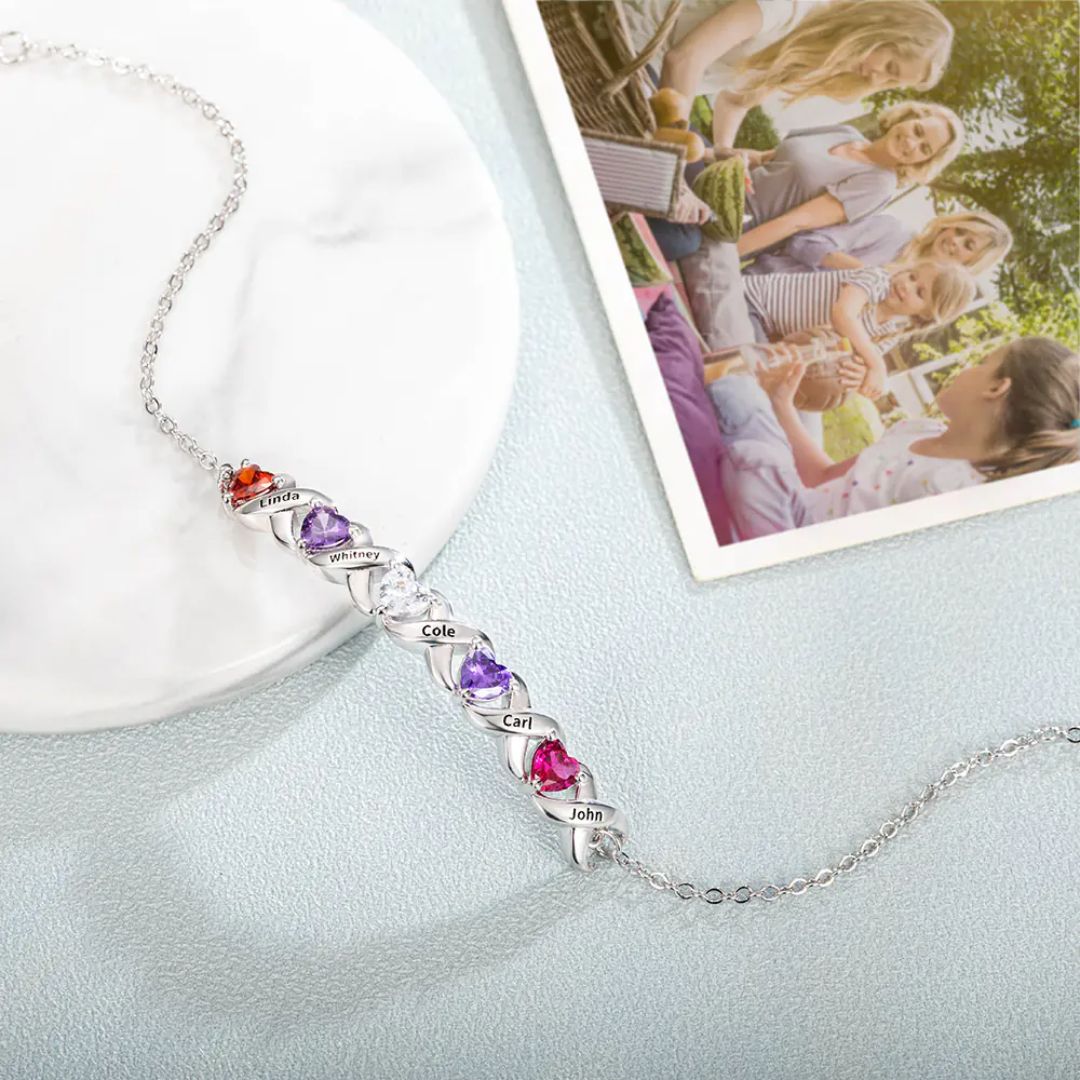 Pulsera personalizada con piedras de nacimiento y nombres - Moroveta