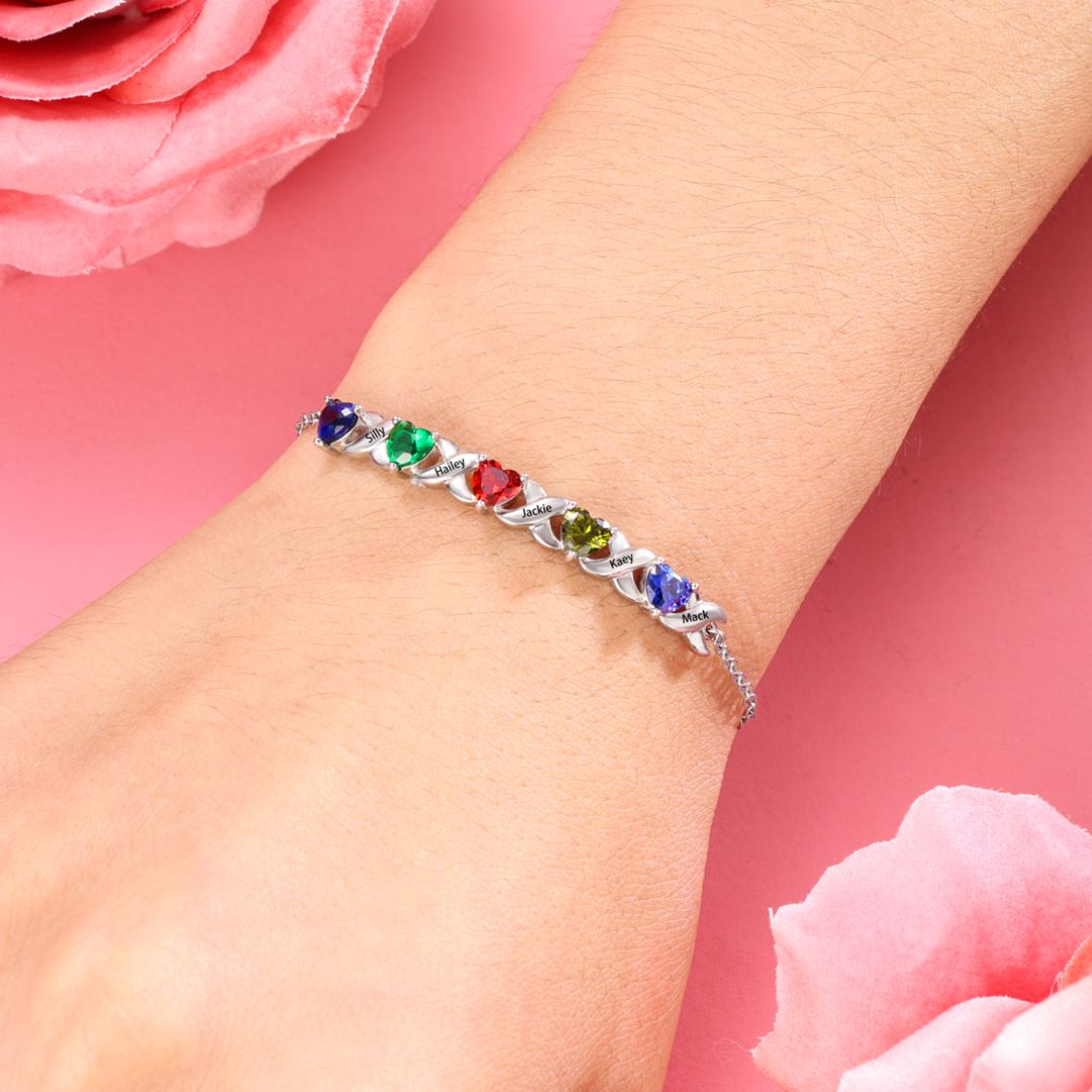 Pulsera personalizada con piedras de nacimiento y nombres - Moroveta