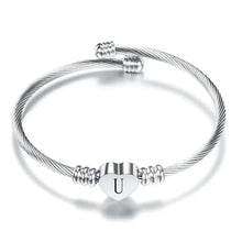 Cargar imagen en el visor de la galería, Women A-Z Initial Letter Love Heart Alphabet Name Cuff Bracelets - Moroveta