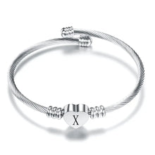 Cargar imagen en el visor de la galería, Women A-Z Initial Letter Love Heart Alphabet Name Cuff Bracelets - Moroveta