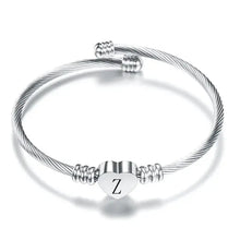 Cargar imagen en el visor de la galería, Women A-Z Initial Letter Love Heart Alphabet Name Cuff Bracelets - Moroveta