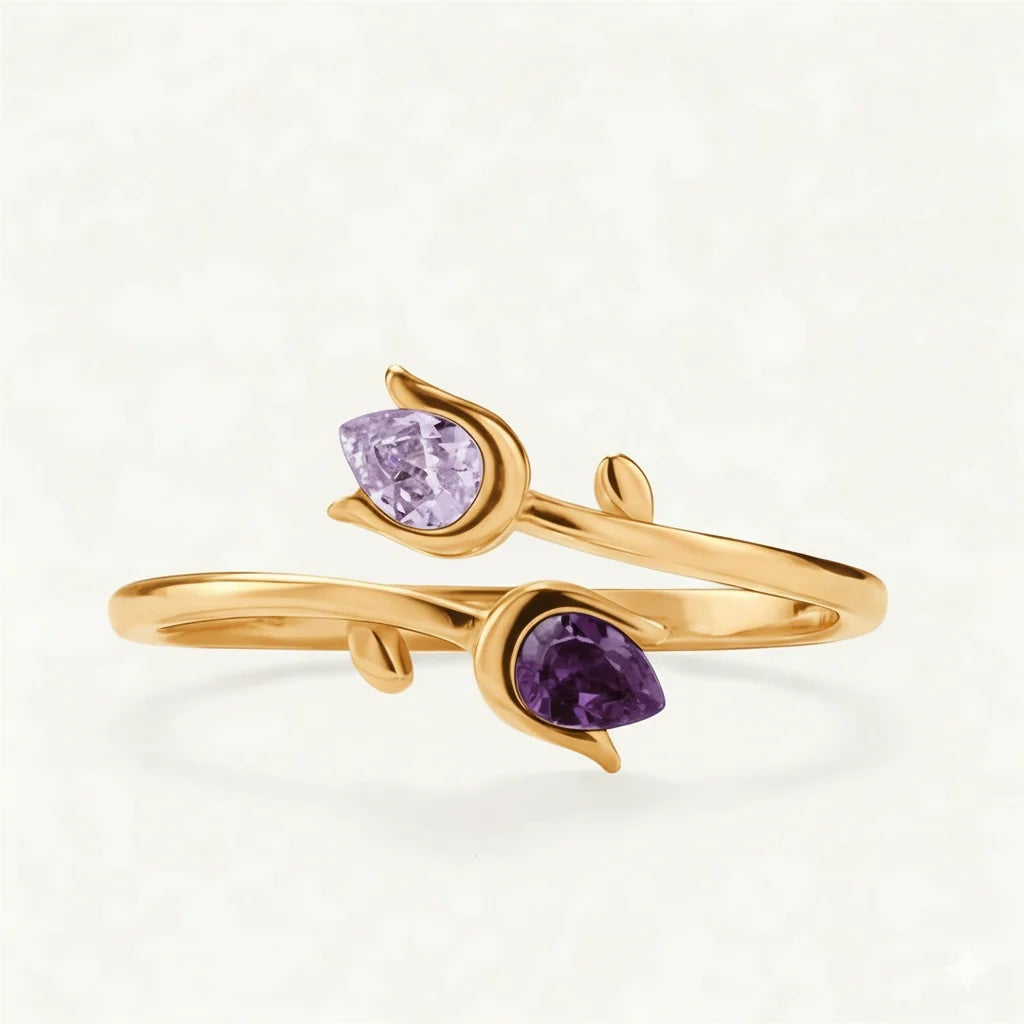 Anillo tulipán con piedras de nacimiento