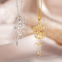 Dos collares Collar con nombre y signo del zodíaco: uno en acero inoxidable plateado con dije de cangrejo (Cáncer) y otro dorado con dije de carnero (Aries), exhibidos sobre una suave tela beige.
