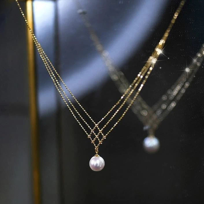 Japanese Akoya Pearl Lace Necklace in 14k Gold - Moroveta